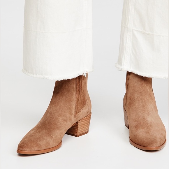 Rag & Bone Rover Suede Chelsea Boot Camel Taupe Almond Toe Ankle Booties Slip On - Picture 5 of 15